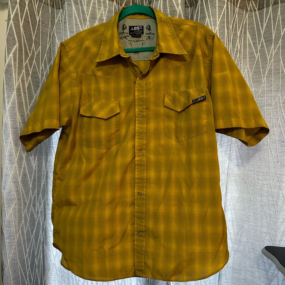 LOST Enterprises Men’s LG Yellow Plaid Snap-Up Skateboard Shirt - Slight Damage